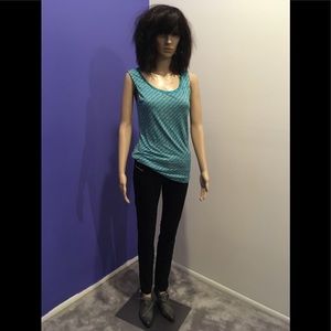 Luxe lux touch top teal work pattern geometric